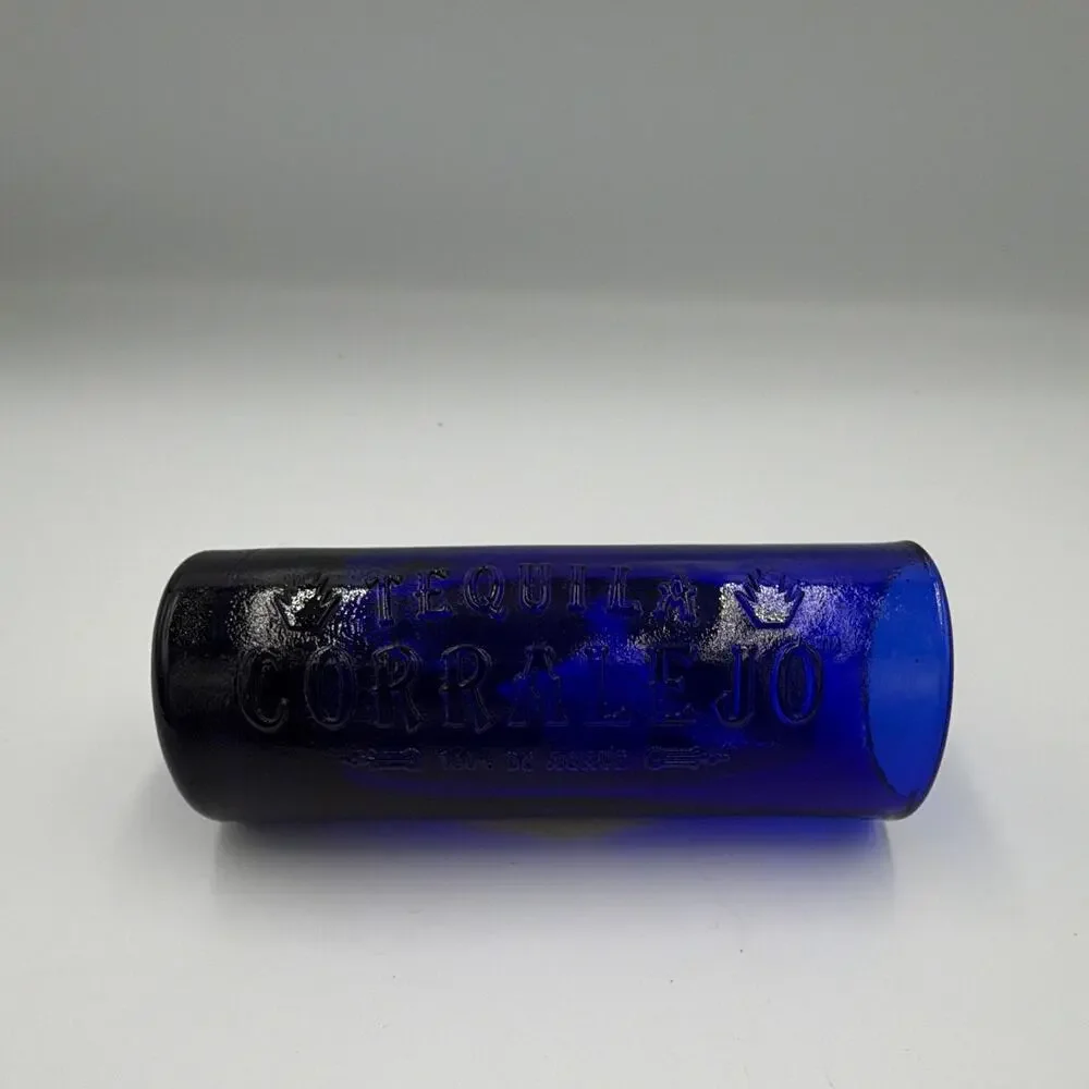 Corralejo Reposado Tequila Blue Glass Embossed Decorated Shot Glass